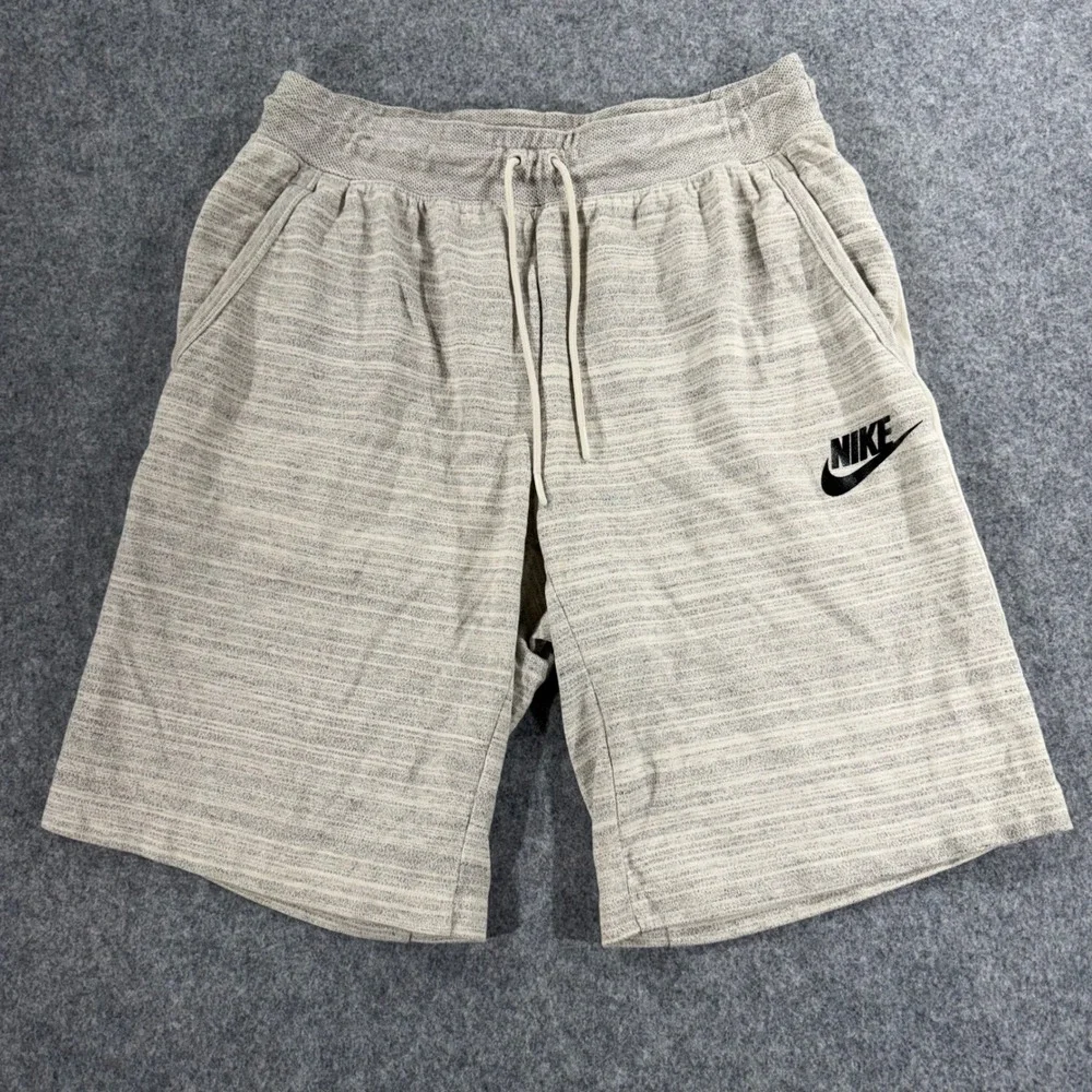 Nike Mens Sportswear Heathered Knit Shorts Gray Drawstring Zipper Pocket Size M